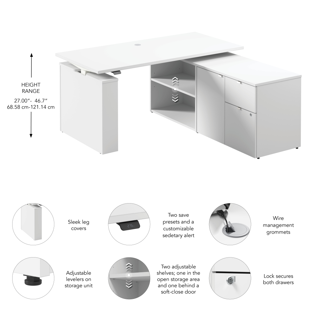 Stratus 60W x 30D Electric Height Adjustable Standing Desk with Storage