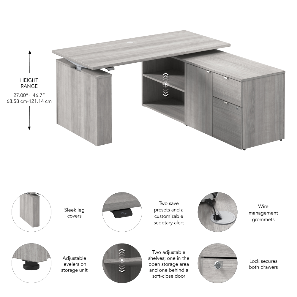 Stratus 60W x 30D Electric Height Adjustable Standing Desk with Storage