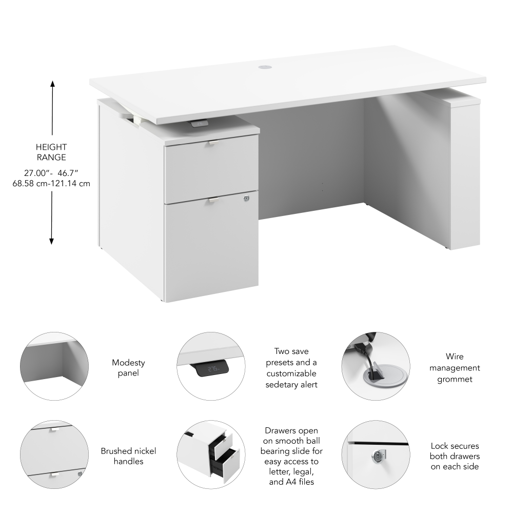 Stratus 60W x 30D Eletric Height Adjustable Standing Desk with File Cabinet