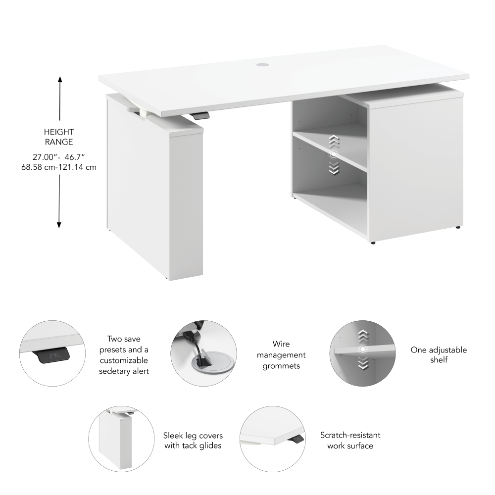 Stratus 60W x 30D Electric Height Adjustable Standing Desk with Bookcase