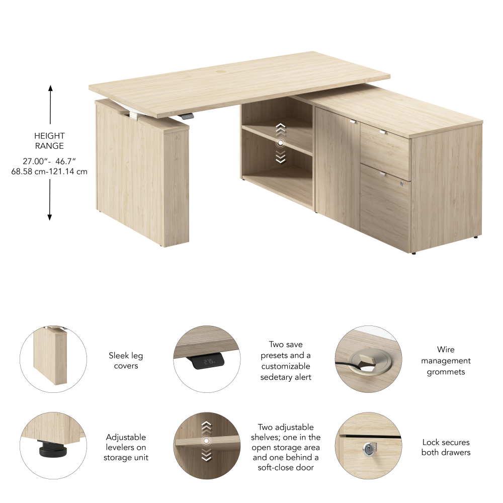 Stratus 60W x 30D Electric Height Adjustable Standing Desk with Storage