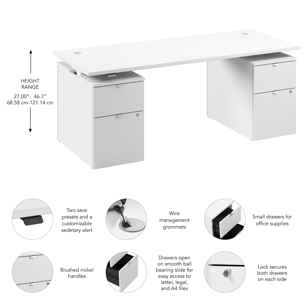 Stratus 72W x 30D Electric Height Adjustable Standing Desk with Drawers