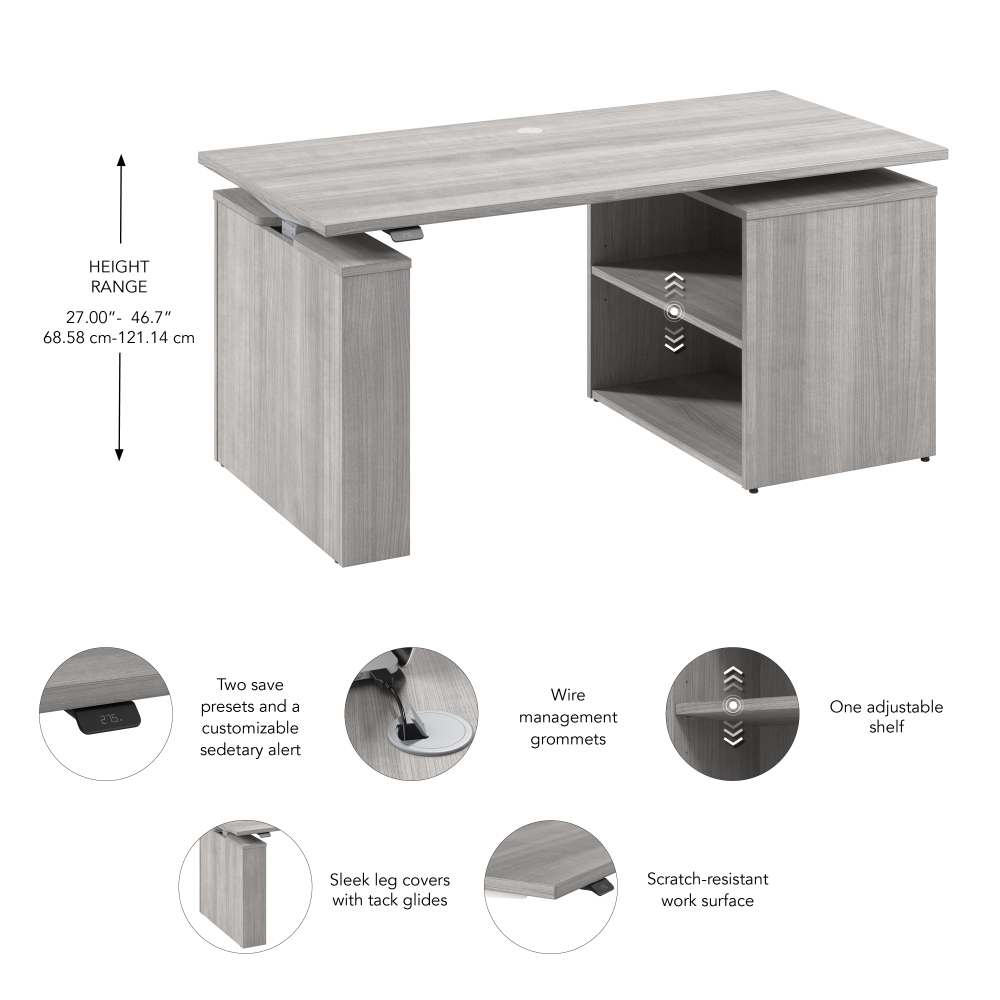 Stratus 60W x 30D Electric Height Adjustable Standing Desk with Bookcase