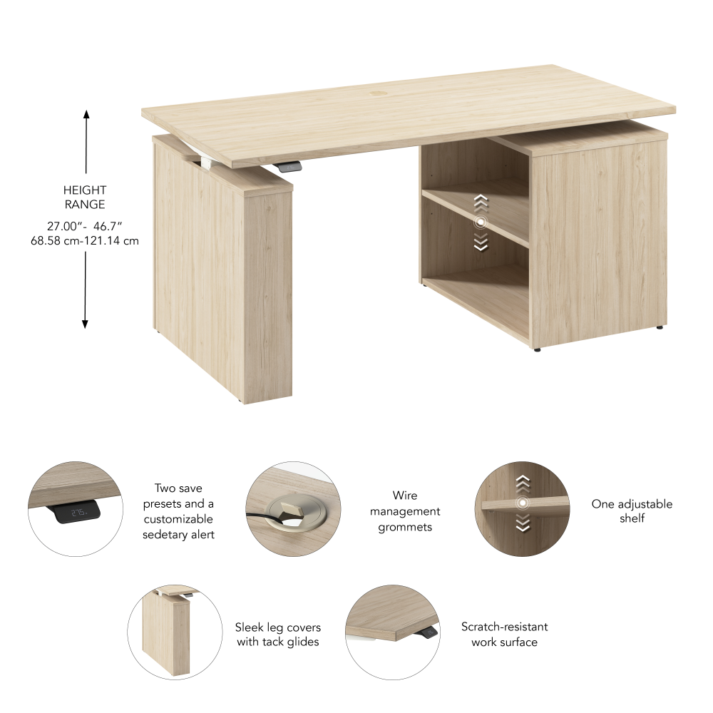 Stratus 60W x 30D Electric Height Adjustable Standing Desk with Bookcase